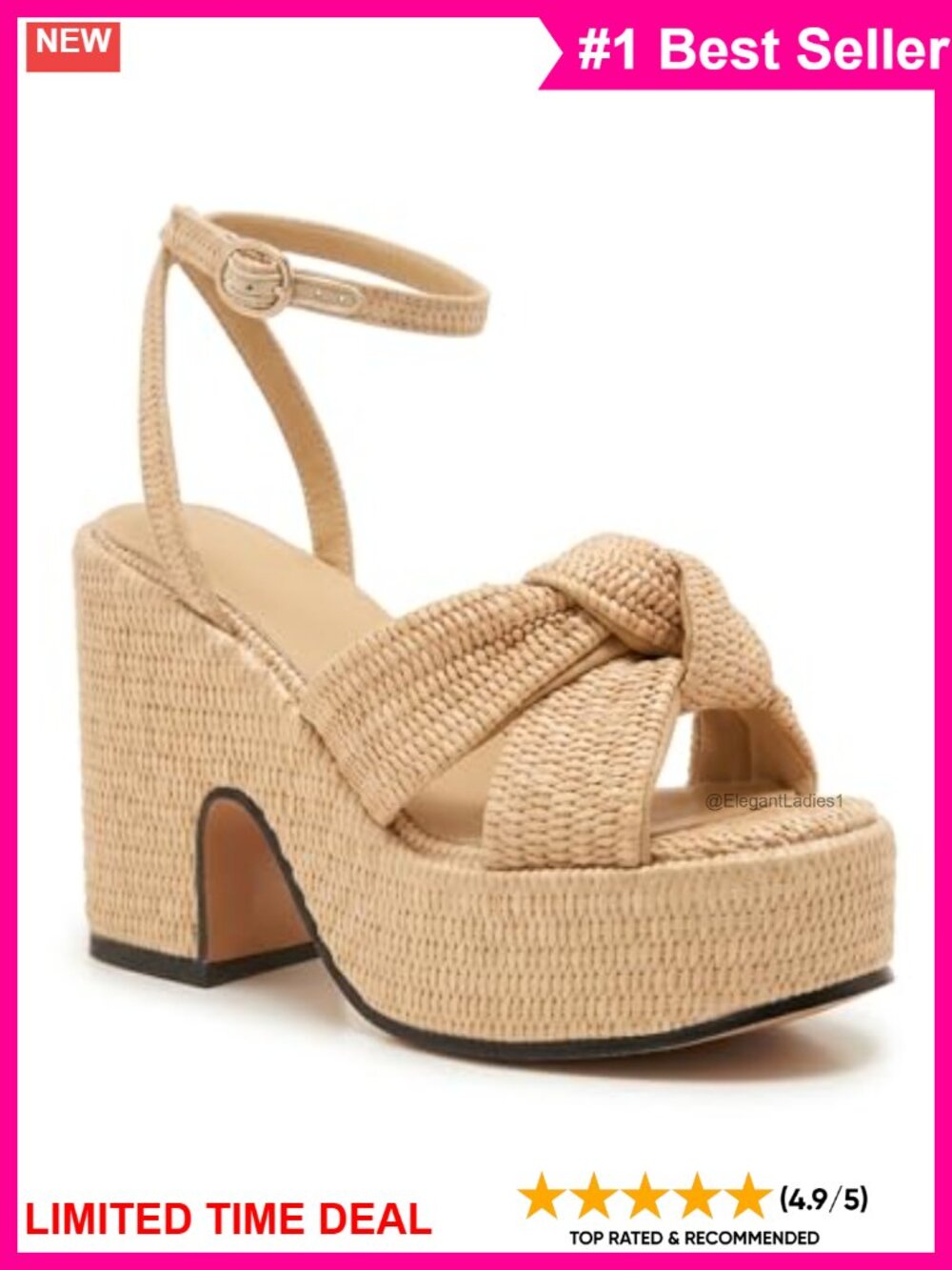 Raffia Platform Sandals Women Woven Open Toe Block Heel Ankle Strap